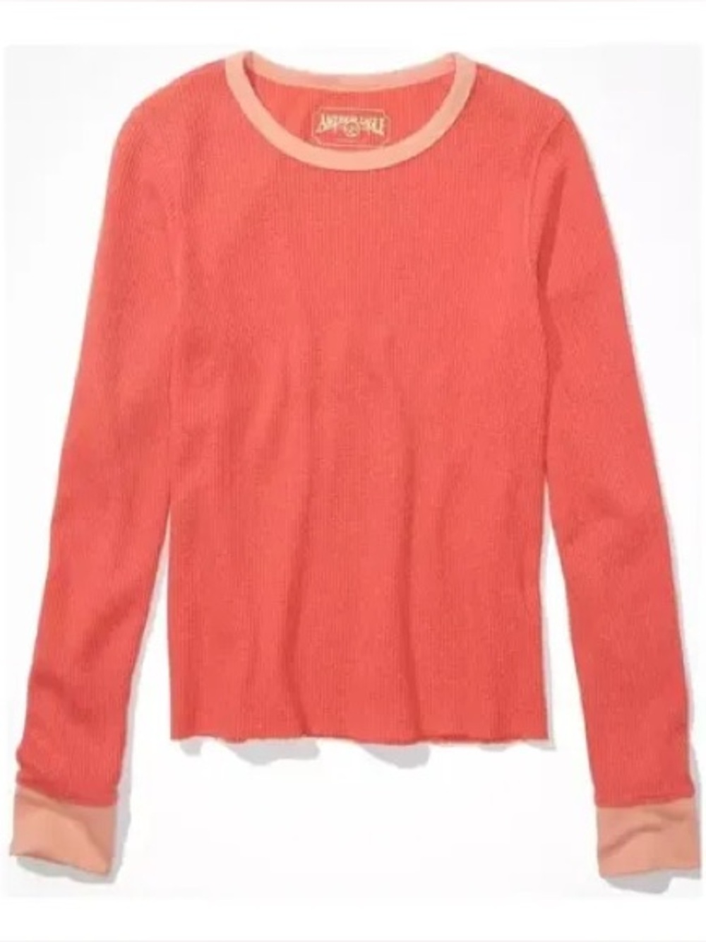 American Eagle Coral Waffle Knit Ringer Thermal Small